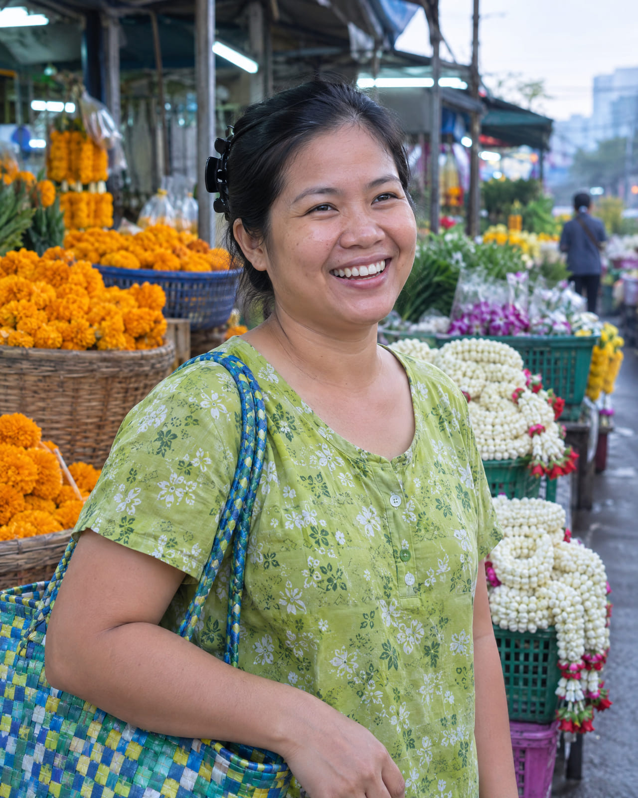 ป้านก ที่ตลาดดอกไม้ตอนเช้า